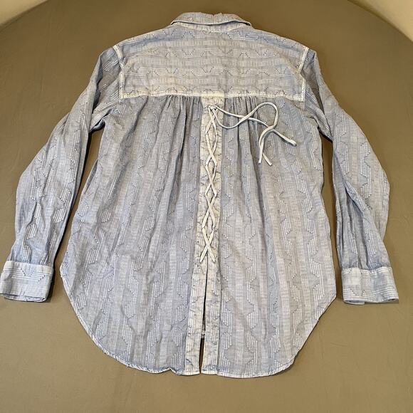 Anthropologie Pilcro Theresa Lace-Up Back Button Shirt Top Blue Size Small - Picture 4 of 9